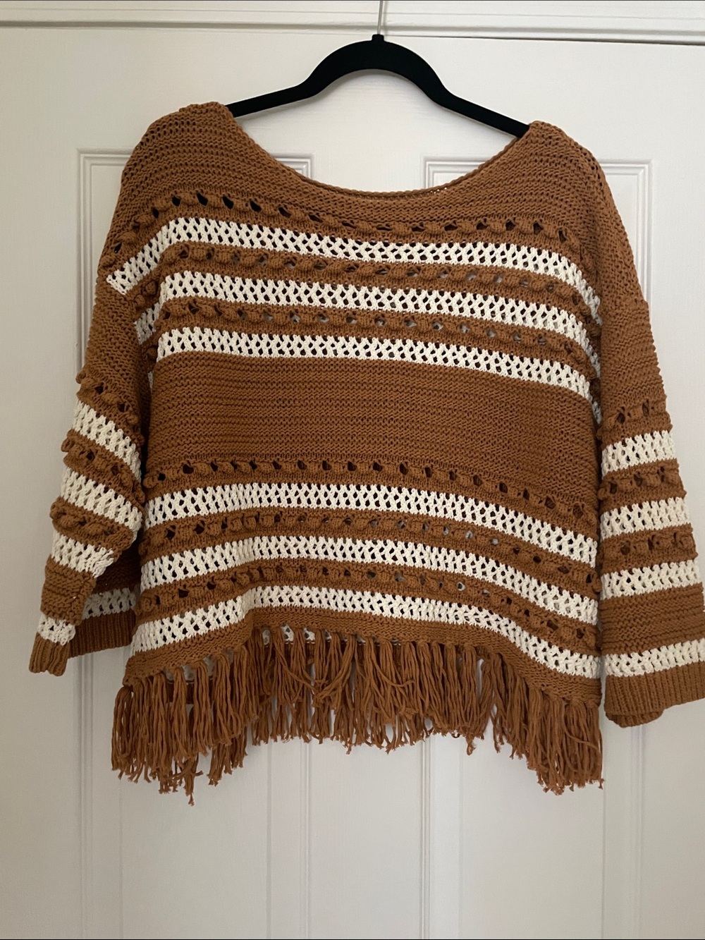 LOFT Lou & Grey Crocheted Stripe Sweater - Rust and White